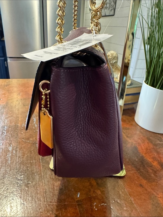 Coach Two-Tone Purple and Red Leather Shoulder Bag with Gold Chain